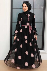 Black Hijab Dress 1216S - Thumbnail