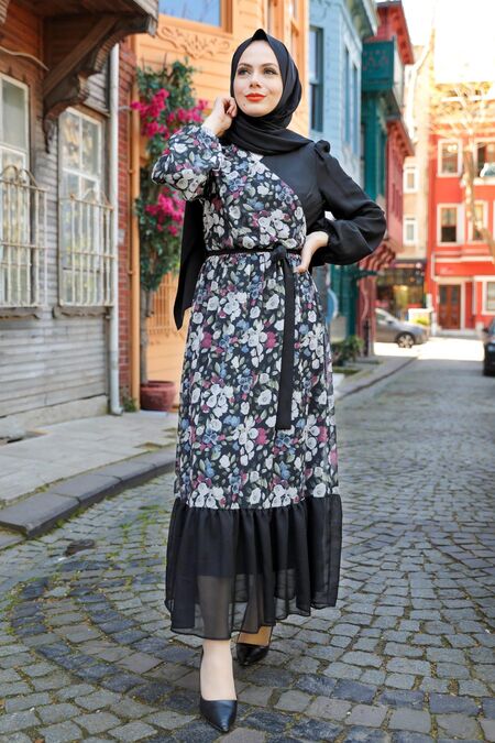 Black Hijab Dress 12328S - NEVA STYLE