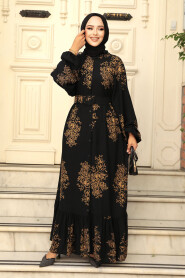 Modest Black Floral Long Dress 19481S - 2