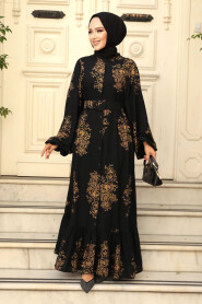 Modest Black Floral Long Dress 19481S - 3