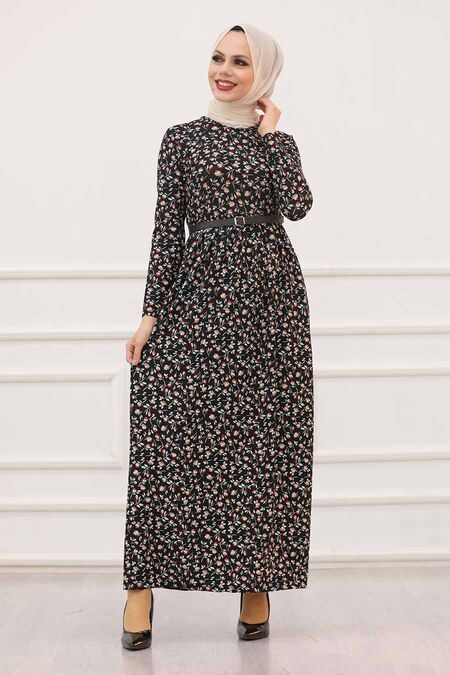 Black Hijab Dress 163904S - NEVA STYLE