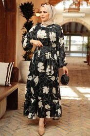 Black Hijab Dress 22770S - 3