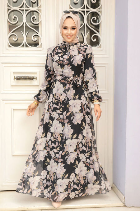 Black Hijab Dress 279015S - NEVA STYLE