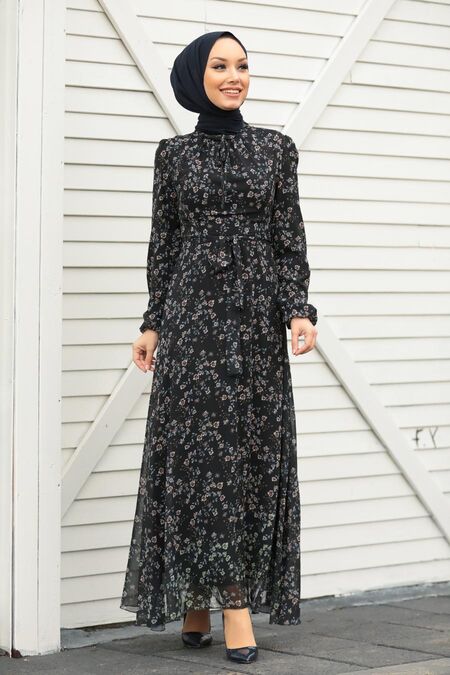 Black Hijab Dress 27902S - NEVA STYLE