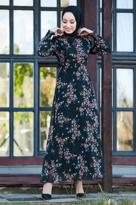 Black Hijab Dress 27907S - NEVA STYLE