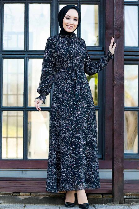 Black Hijab Dress 27908S - NEVA STYLE