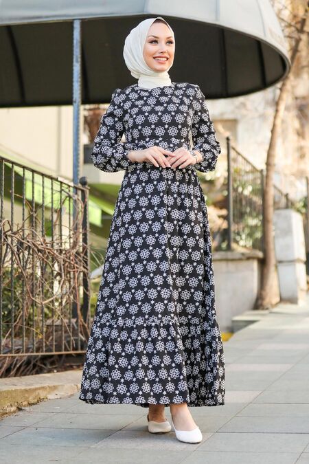 Black Hijab Dress 2848S - NEVA STYLE