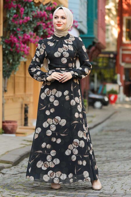 Black Hijab Dress 29250S - NEVA STYLE