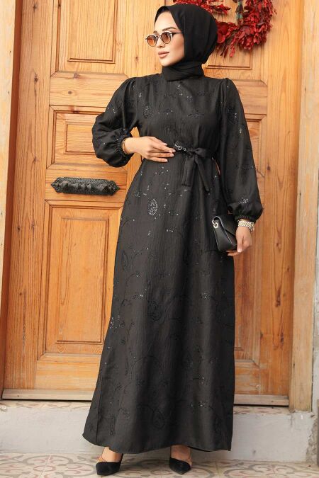 Black Hijab Dress 30441S - NEVA STYLE