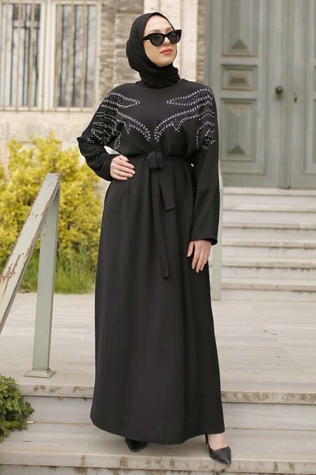 Black Hijab Dress 32290S - NEVA STYLE