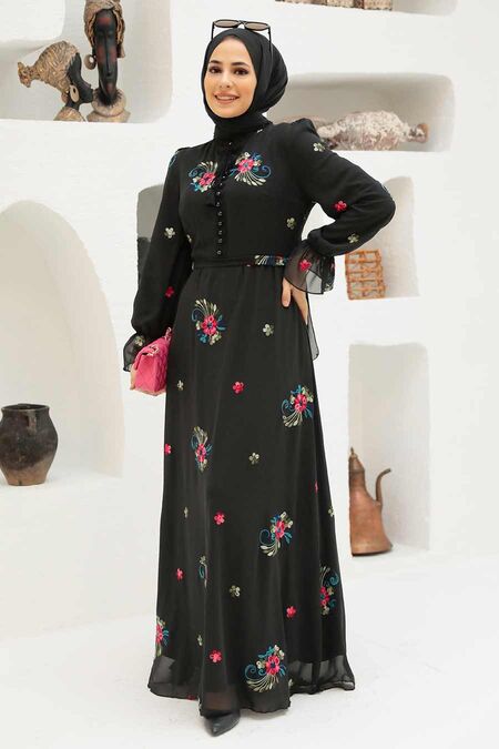 Black Hijab Dress 32943S - NEVA STYLE