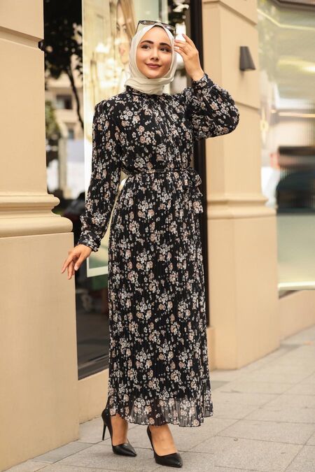 Black Hijab Dress 33254S - NEVA STYLE