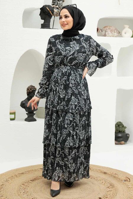 Black Hijab Dress 3359S - NEVA STYLE
