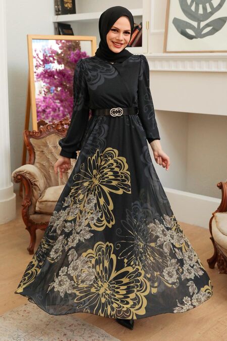 Black and gold outlet dress with hijab