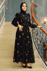Black Hijab Dress 35720S - 3
