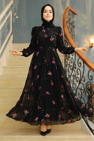 Black Hijab Dress 35720S - 1