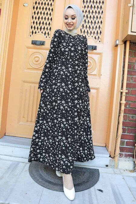 Black Hijab Dress 430901S - NEVA STYLE