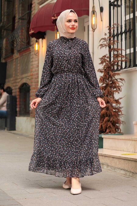 Black Hijab Dress 4339S - NEVA STYLE