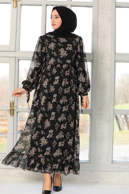 Black Hijab Dress 51632S - NEVA STYLE