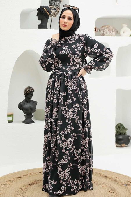 Black Hijab Dress 56830S - NEVA STYLE