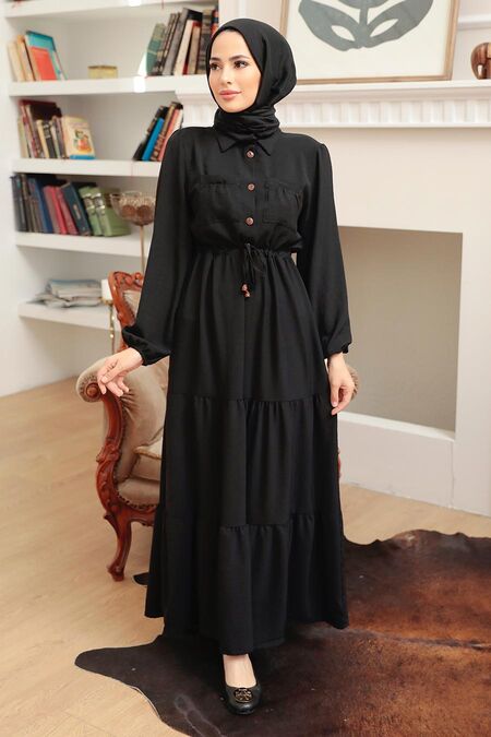 Black Hijab Dress 5720S - NEVA STYLE
