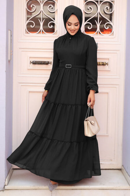 Black Hijab Dress 57250S - NEVA STYLE