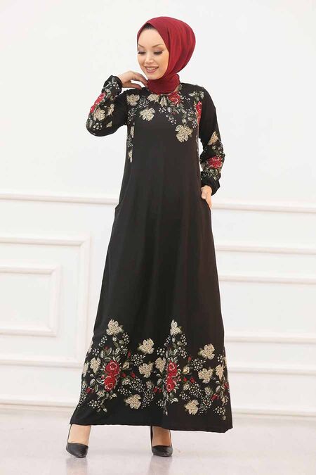 Black Hijab Dress 66814S - NEVA STYLE