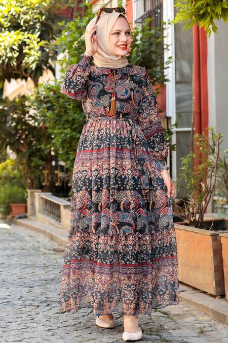 Black Hijab Dress 76440S - NEVA STYLE