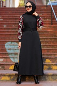Black Hijab Dress 7647S - 3