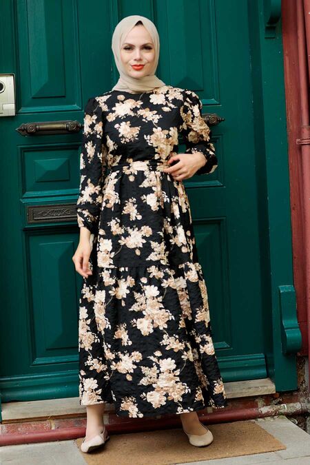 Black Hijab Dress 7673S - NEVA STYLE