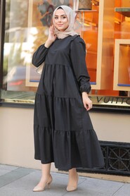 Black Hijab Dress 7688S - Thumbnail