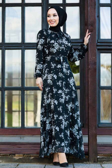 Black Hijab Dress 81390S - NEVA STYLE