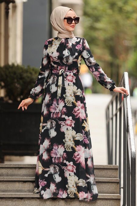 Black Hijab Dress 815403S - NEVA STYLE