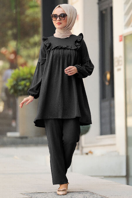 Black Hijab Dual Suit Dress 10030S - NEVA STYLE