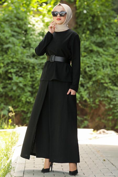 Black Hijab Dual Suit Dress 12801S - NEVA STYLE