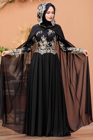  Black Turkish Hijab Evening Dress 7647S - 2