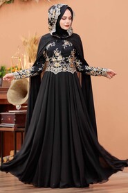  Black Turkish Hijab Evening Dress 7647S - 3