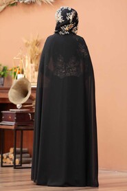  Black Turkish Hijab Evening Dress 7647S - 8