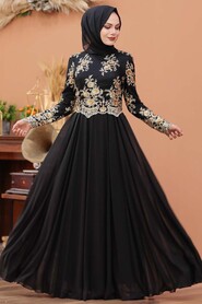  Black Turkish Hijab Evening Dress 7647S - 5