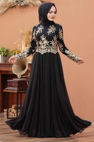  Black Turkish Hijab Evening Dress 7647S - 6