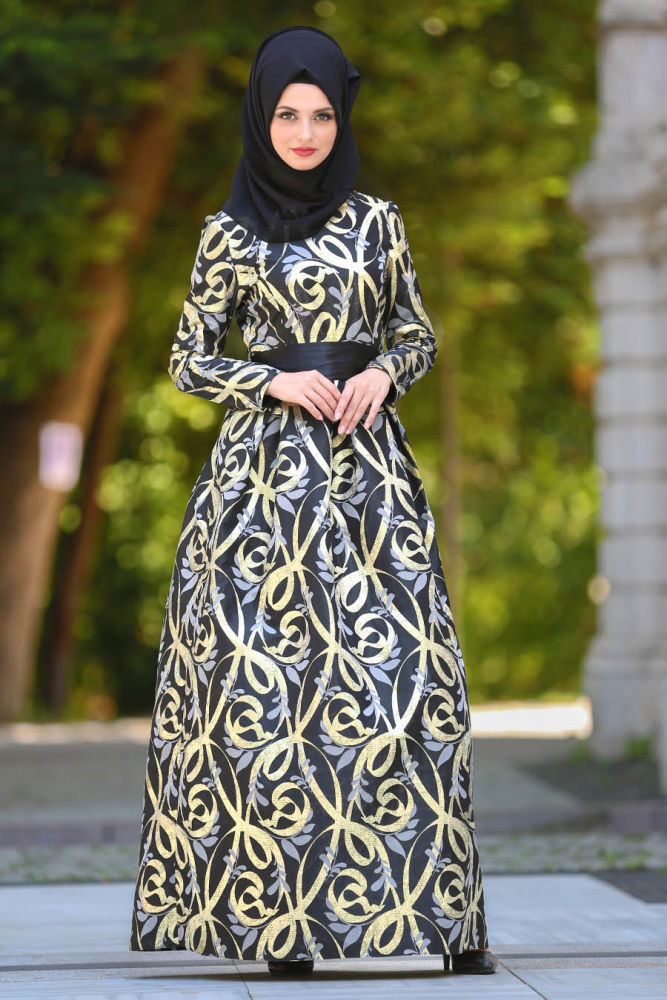  Long Black Islamic Long Sleeve Maxi Dress 2441S - NEVA STYLE