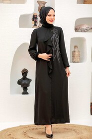  Modern Black Islamic Long Sleeve Dress 12951S - 1