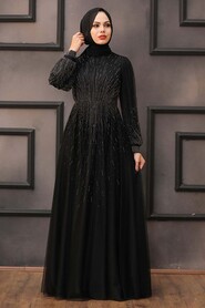 Stylish Black Islamic Long Sleeve Dress 22021S - 1