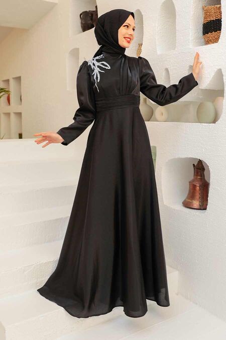  Black Turkish Hijab Evening Dress 22301S - NEVA STYLE