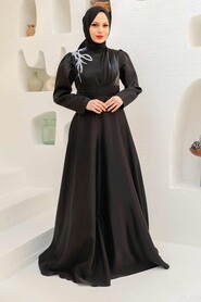  Black Turkish Hijab Evening Dress 22301S - 1