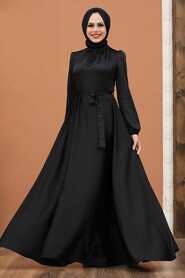  Long Black Muslim Prom Dress 25130S - 1