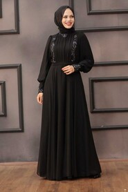  Luxury Black Modest Islamic Clothing Prom Dress 25781S - 1