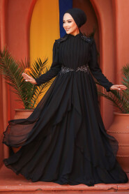  Stylish Black Modest Prom Dress 25807S - 1