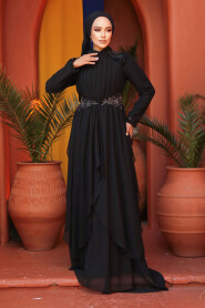  Stylish Black Modest Prom Dress 25807S - 2
