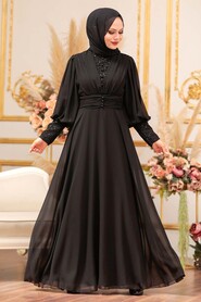  Long Black Muslim Bridesmaid Dress 25810S - 1